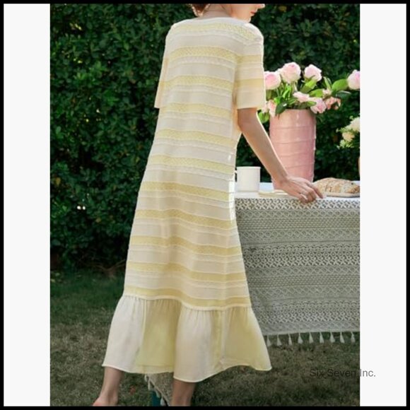 Striped Knitted Midi Dress, Viscose Nylon Blend, Casual Bohemian - Picture 2 of 7